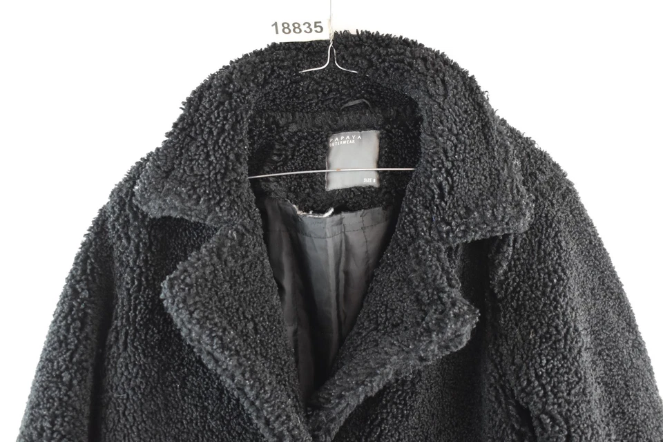 Abrigo PAPAYA Oso de Peluche Negro Talla Uk 8 Mujer Abrigo Abotonado Informal Exterior Foto 2 de 4