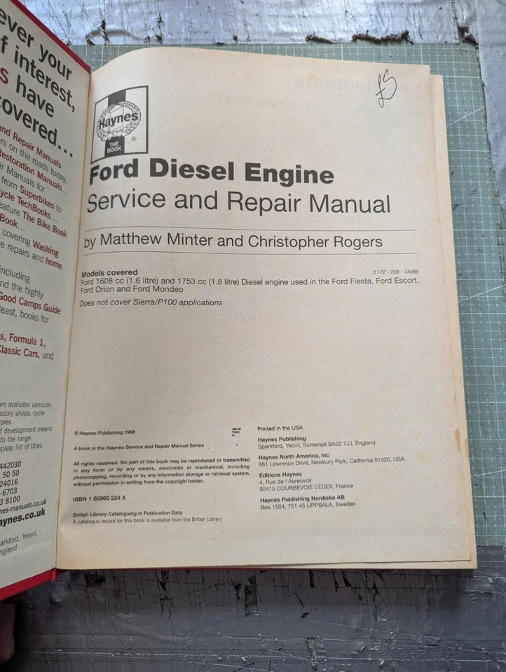 Ford 1.6 & 1.8 Diesel Engine Haynes Manual Fiesta Escort Orion 1984-1996 - Image 2 of 4