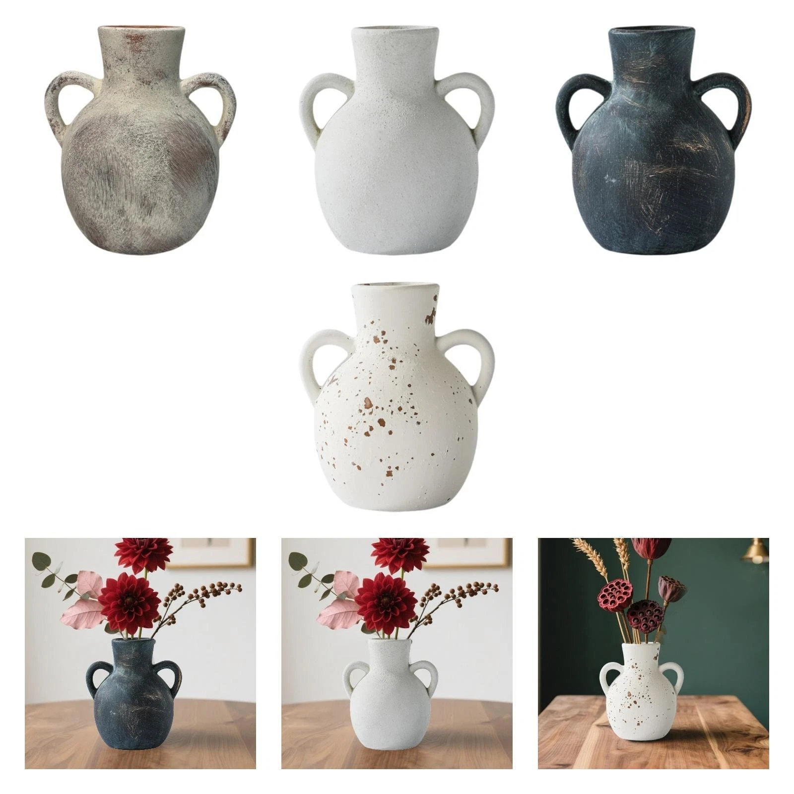 Rustic Ceramic Vase Farmhouse Flower Vase Gift Side Table Decors Boho Decorative
