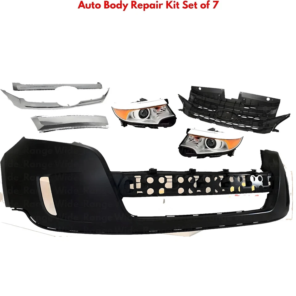 Front Bumper Cover Primed Plastic & Grille Assembly Kit For 2011-2014 Ford Edge - Image 2 of 4
