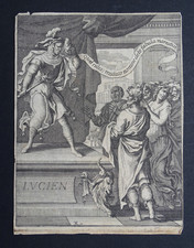 Gravure originale ancienne 17e c 1660 Lucien de Samosate Nicolas Perrot Courbe