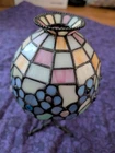 Stained Glass Mini Small Lamp  Blue Daisy Vintage /Tiffany Style w/ Candle Stand