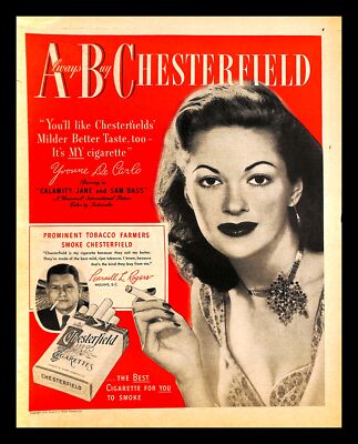 1949 Chesterfield Cigarettes Vintage PRINT AD Tobacco Yvonne De Carlo Actress 
