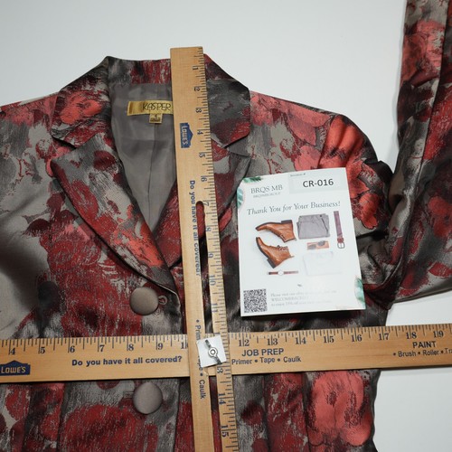 Kasper Suit Blazer Jacket Size 4 Gray Red Floral Tailored Formal Business Career - Picture 13 of 16