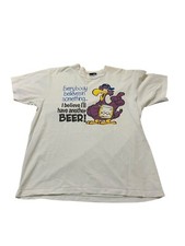 Beer T-Shirt Comik Design Bird White Size Large