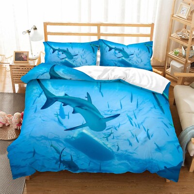 3D Blue Whale Shark Fish Quilt Cover Set Bedding Sets Pillowcases