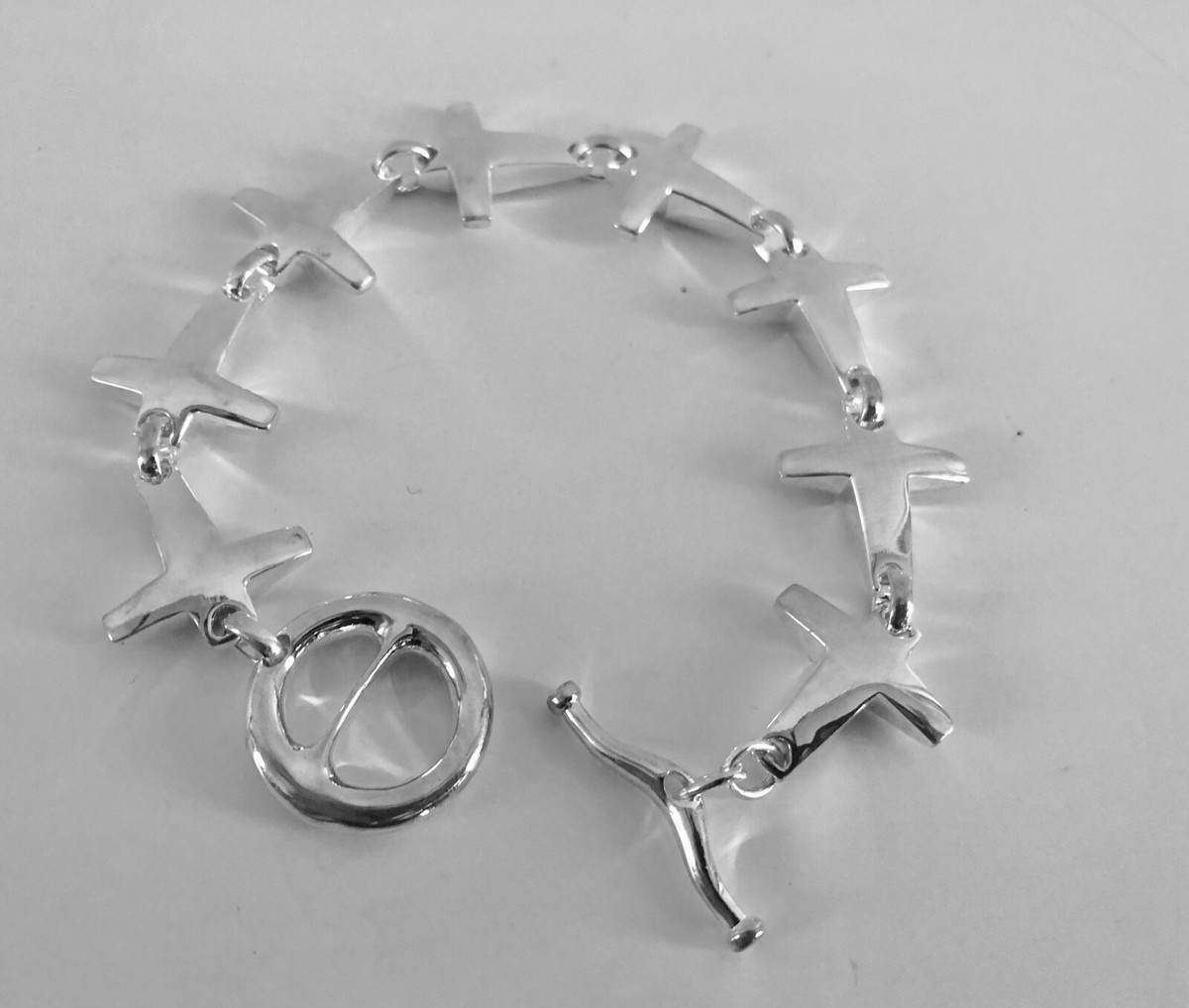 New Robert Lee Morris Silver Plate Long Cross Toggle Bracelet 6 1