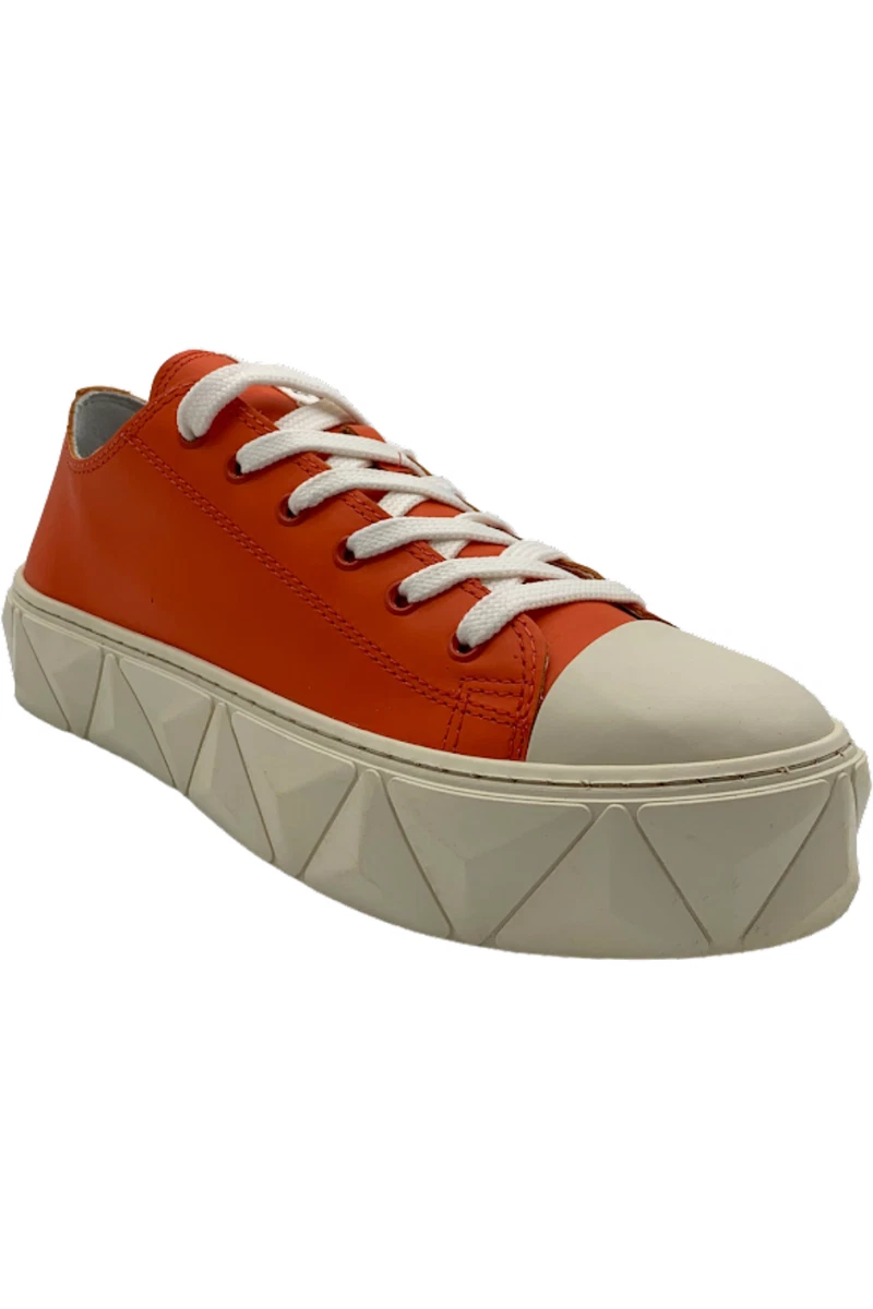 Schutz Leather Lace Up Sneakers Energy Gianni Bright Orange eBay