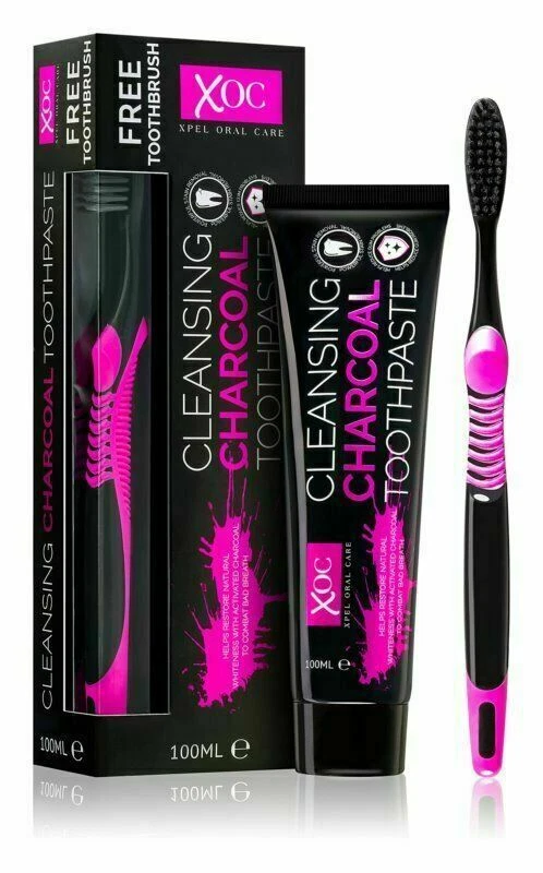 XOC 100ml Cleansing Charcoal Toothpaste Fluoride Whitening - Free Toothbrush