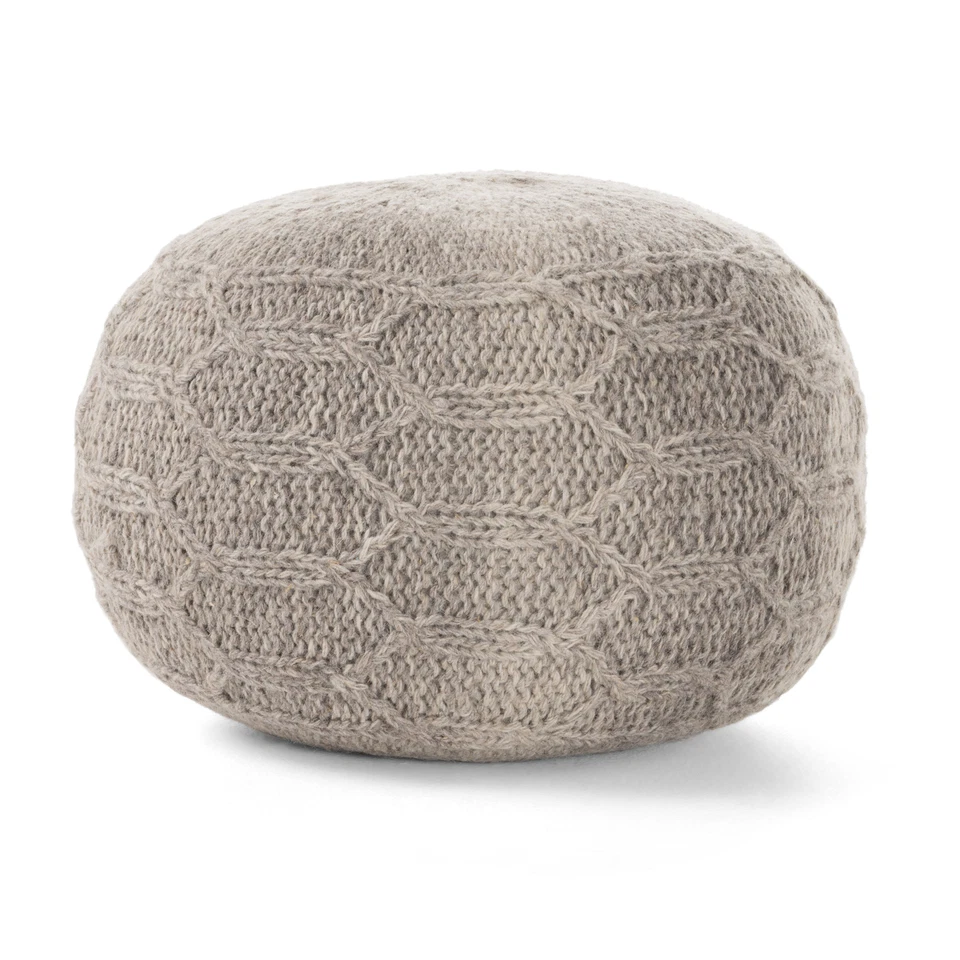 Boho Handmade Fabric Knit Stitch Round Pouf - Image 4 of 4