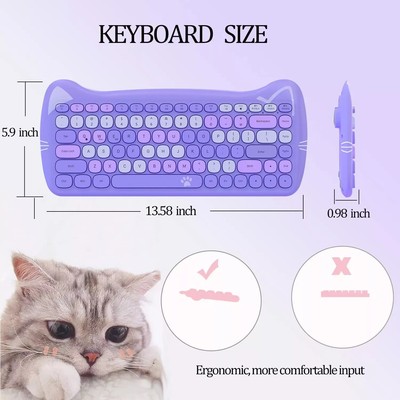 AJAZZ 3060i Wireless Cute Bluetooth Keyboard Bunte Katzen Tragbar und leise