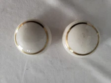 Cabinet Drawer Pull Knobs Porcelain / Brushed Gold  (2) Approx 1.75" VTG White