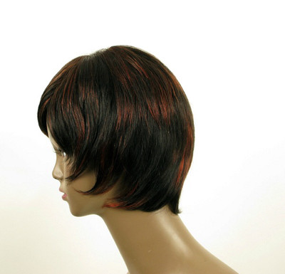 Perruque Femme Afro Courte 100% Cheveux Naturels - Méchée Noir Et Rouge - Bonnet Moyen - Neuf Avec étiquettes
