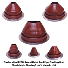 Flashers Red EPDM Round Metal Roof Pipe Flashing Boot (Size#1-9) Made in USA