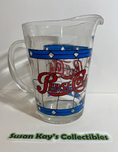 Vintage 1970s Pepsi Cola Pitcher Tiffany Style Stained Glass Design