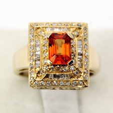 14K SPESSARTITE GARNET RING 14K Y/G 1.25CTW 7x5MM RD/BAG Diamond .41CT Size 7.5