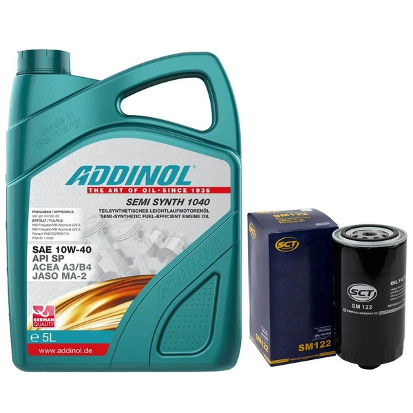 MotoröL Set 10W-40 Addinol 5 Liter + ÖLfilter SM 122 FüR VW Transporter IV Bus-image
