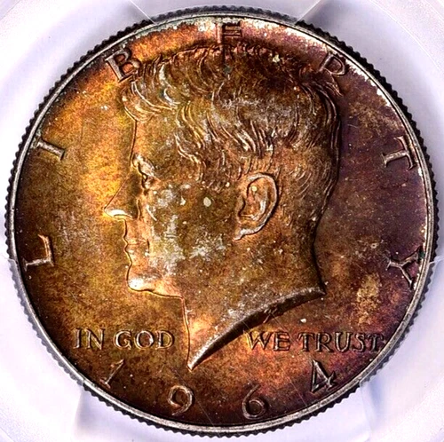 1964 D Kennedy Silver Half Dollar PCGS MS 64 End Roll Toning Album Toned Toning