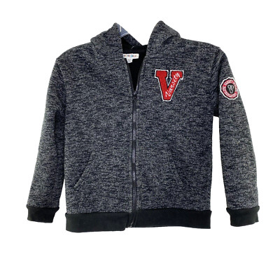 Colorful Planet Boy's Size 6/7 Varsity Letter Zip Up Hoodie Grey