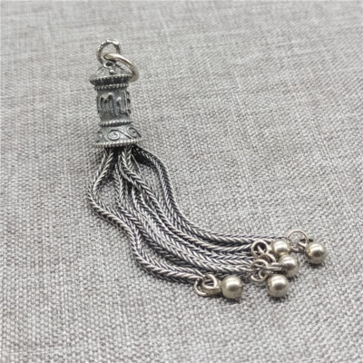 925 Sterling Silver Oxidized OM Tassel Charm Pendant for Necklace