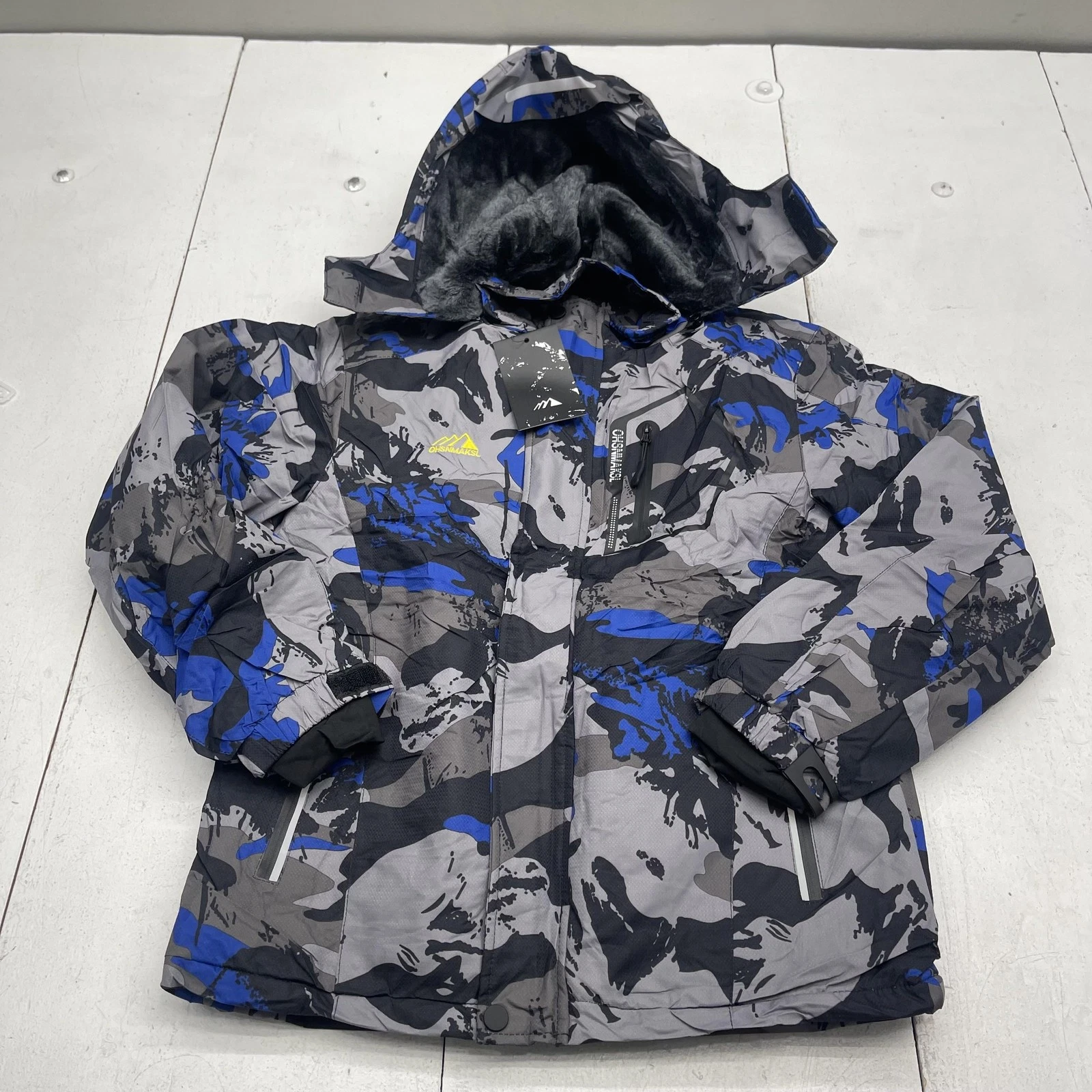 OHSNMAKSL Jacket Youth 10-12 Gray Blue Camo Hooded Insulated Ski Snow Winter
Opens in a new window o