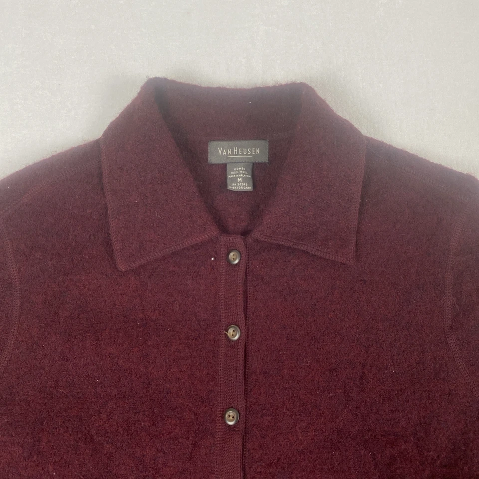 Camisa Chaqueta De Colección Van Heusen Lana Roja Granate Polar Cuello Abotonado Mediana Foto 3 de 4