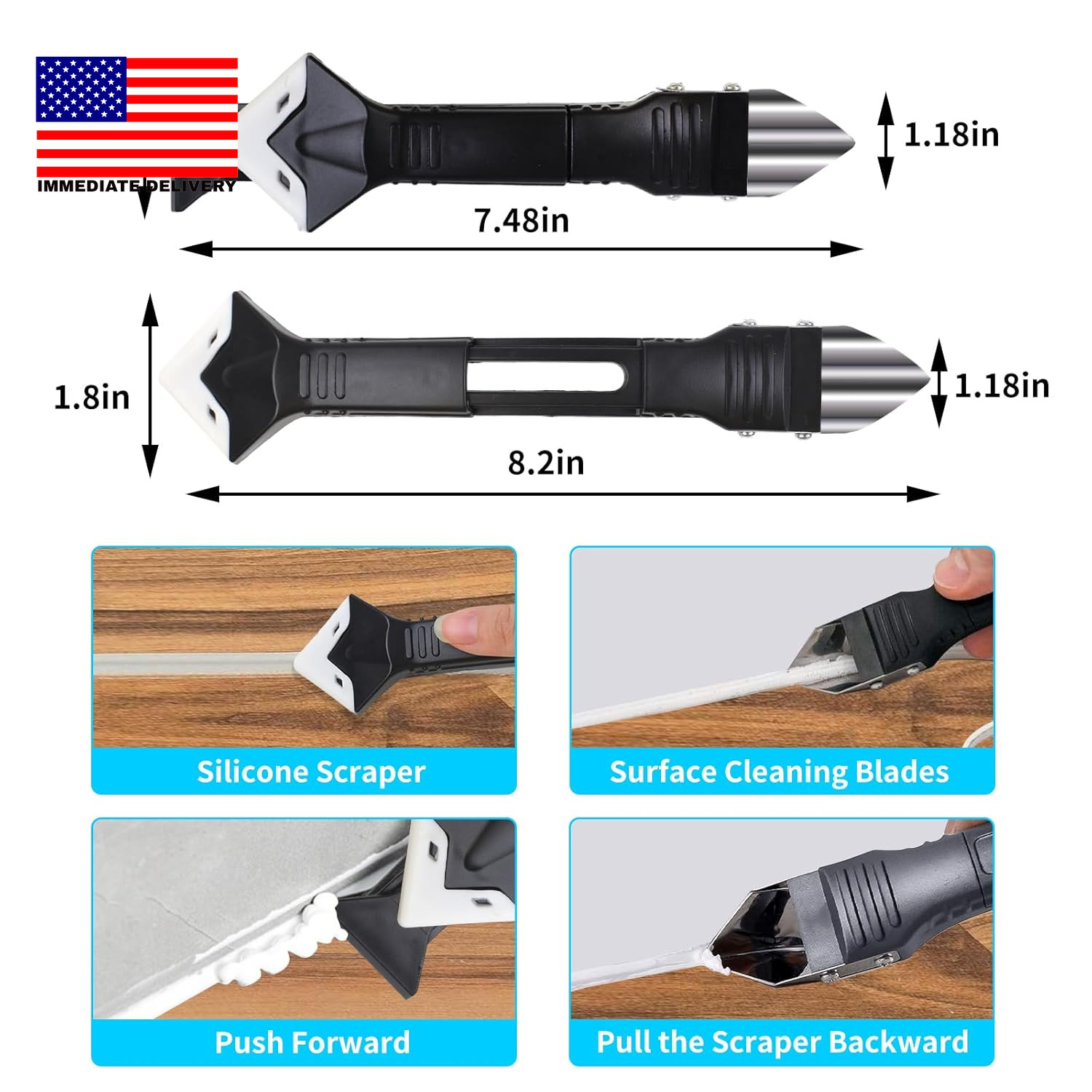 11Pcs Silicone Caulking Tools 3 In1 Grout Removal Tool(Stainless Steelhead)&Grou