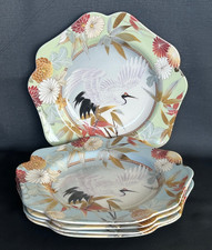 Spode 2005 Japanese Heron 9.5 Pentagonal Plates Set Of 5 Blue Beige Green Rims
