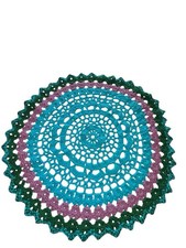 Vintage Handmade Crochet Round Table Blue, Teal  Purple Centerpiece Doily 26  