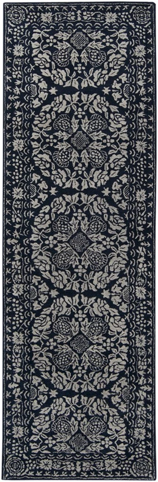 2x8 Runner Carpet Handmade Wool Blue Leaves 2112 Rug - Approx 2' 6" x 8' - Image 3 of 3