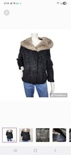 Vintage Persian Lamb Mobwife Black W/ Gray Mink Collar Jacket Size L/XL