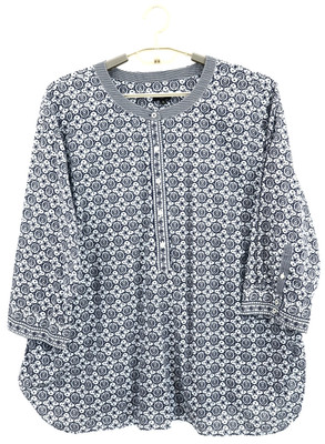 TALBOTS Women's Thin 100% Cotton Blouse 3/4 Sleeve Floral Navy Blue 3X PLUS