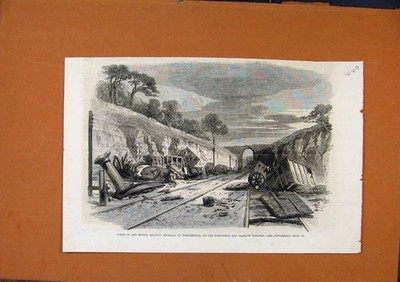 Original alter antiker Druck Eisenbahnunfall Winchburgh Edinburgh Glasgow