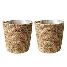 Veemoon 2Pcs Wicker Planter Basket, Rattan Grass Woven Flower Pot Seagrass Pl...
