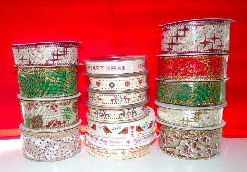 CLEARANCE ROLLS OF CHRISTMAS RIBBON - WIRED, GROSGRAIN, SATIN - CRAFT/GIFTS - Image 2 of 2