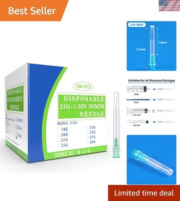 Individually Wrapped 21 Ga 1.5 Inch Needles - 100 Pack for Precision Dispensing