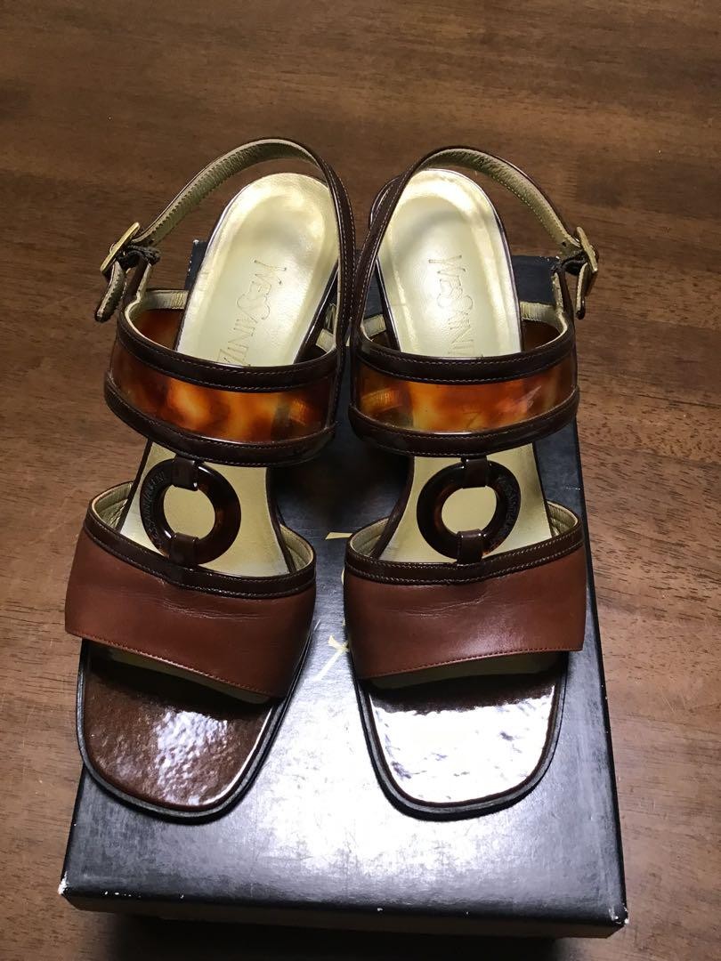 Autentici sandali Yves Saint Laurent punta aperta colore marrone taglia 36 5 donna