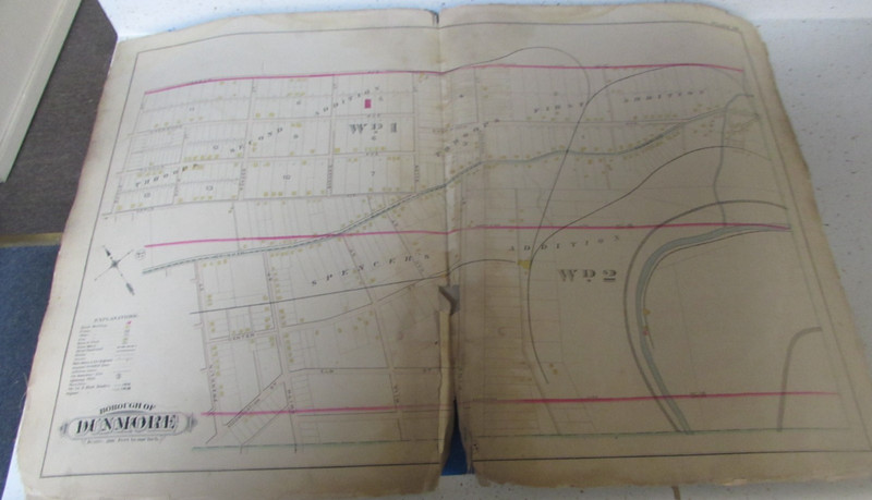 1898 DUNMORE PA - SCRANTON PA ATLAS PLATE 28 / CANVAS BACKED - 32 X 22 INCHES