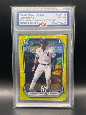 #ad 2026 Bowman CHROME Dillon Lewis 1st BOWMAN YELLOW MOJO REF 75 #BCP 148 PCG 10 $125.00
