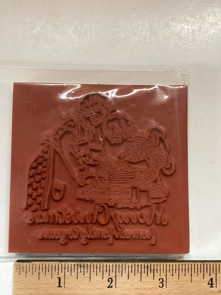 Sello adhesivo de goma rojo profundo Claus familia vacaciones de Navidad familia Foto 2 de 2