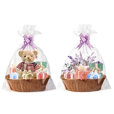 2 Pack 14.9x11x4.7" Empty Wicker Gift Baskets with Ribbon Gift Bag Bread