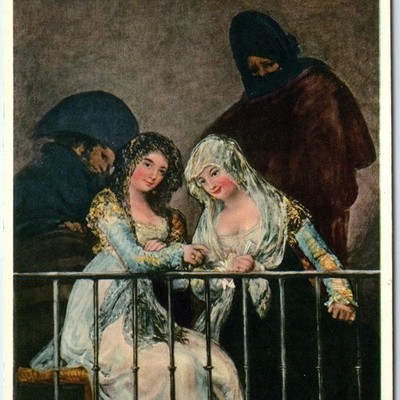 c1940s Madrid, Spain Majas on Balcony Goya Metropolitan Museum Art Painting A351