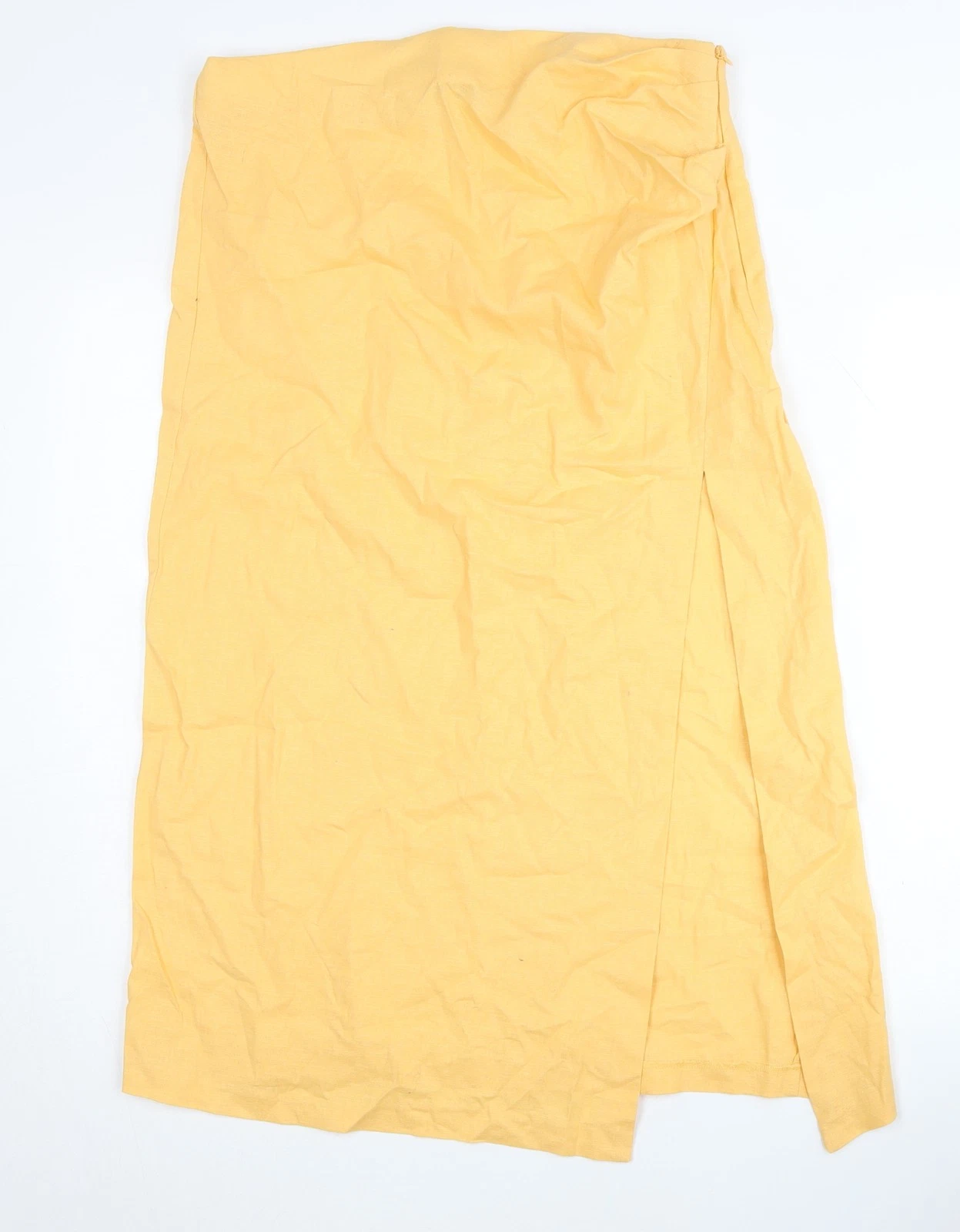 Zara Women's Yellow Linen Pencil Midi Skirt XL