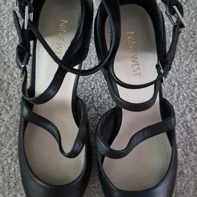 Nine West Black Leather Strappy Stiletto Heels Pointed Toe Ankle UK 5 - Image 1 of 4