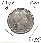 1908 O Barber Silver Half Dollar, High Grade, Great Gift