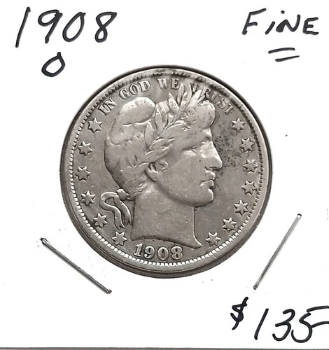 1908 O Barber Silver Half Dollar, High Grade, Great Gift