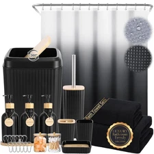 32PCS Bathroom Set Bathroom Accessories with Shower Curtain and Bath Towel,Tr...