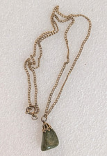 Gold Tone Green Natural Stone Pendant Chain Necklace 18"