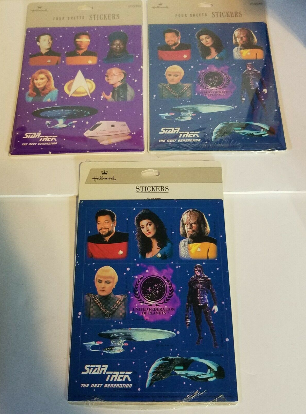 Lot of 3 Star Trek The Next Generation 1992 Hallmark 4 Sheets 36 Stickers