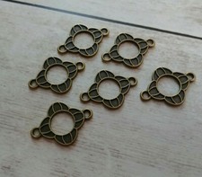 6 Flower Charms Connector Pendants Links Antiqued Bronze Jewelry Making Supplies